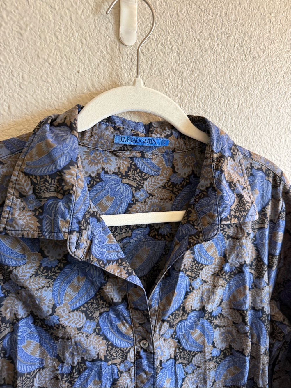 J. McLaughlin Cotton Blue Button Front Midi Shirt Dress Printed Block Print Sz L - Picture 3 of 9